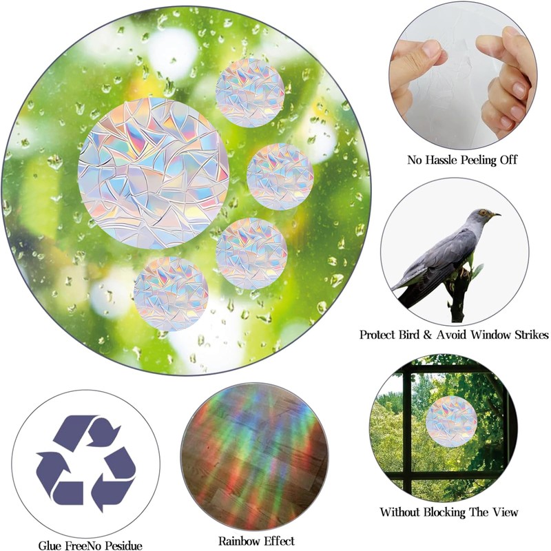 48PCS Round Window Stickers Prevent Birds from Hitting Windows, Bird