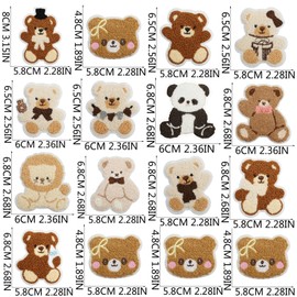 16 Pcs Plush Bear Iron/Sew on Patches, Cute Animal Embroidered Applique for Kids Clothing Repair Decoration DIY Badge Applique Clothes Backpacks Hats Jackets Jeans Dress Bags Sewing Crafts,Etc
