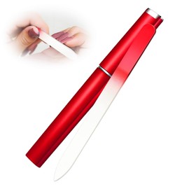 wilcractk Glasnagelfeile Aus Gehärtetem Glas Und ABS, Maniküre Glasfeile für Nägel, Nagelfeile mit Doppelfunktion für die Natürliche Maniküre und Pediküre oder für zu Hause (Rot)