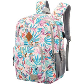 KEOFID Classic School Rucksack for Boys and Girls Teenager, Carry-On Travel Backpack for Men and Women, Anti theft laptop Backpack with USB Charging Port for College(Leaves)