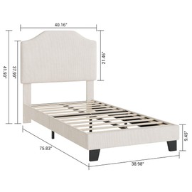 GAOMON Kids Twin Bed, Bed for Kids, Sturdy Wooden Slats, Velvet Non-Slip Noise-Free, No Box Spring Needed, Easy Assembly, Beige