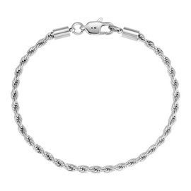 Rope Bracelet Unisex 3mm - Color: Silver, Size: Plus/Men: 8"
