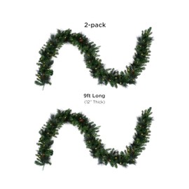 Papyrus 2 Pack of 9 ft Pre-Lit Carolina Pine Garland, Artificial, Pine Cones, Warm White Light, Battery Powered, Indoor/Outdoor