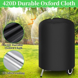 CIRULLI Outdoor barbecue barbecue cover, exterior protective bache Ø 76 x 91 cm, Oxford 420D fabric outdoor cover, waterproof, anti-dust and anti-UV, barbecue covers for round, Black