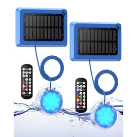 Vovamo Solar Pool Lights,Underwater IP68 Pool Lights with 8-Color Changing and 9 Modes,Solar Powered LED Swimming Light with Remote Control for Above Ground Pools/Inground Pools-2 Pack-Blue