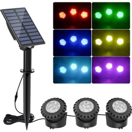 NATPOW Solar Pond Lighting, RGB Underwater Pond Light, Landscape Light, Pond Lights, Diving Spotlight with IP68 Waterproof, Colour Changing Garden Lighting for Garden, Patio, Tree (3 in 1)
