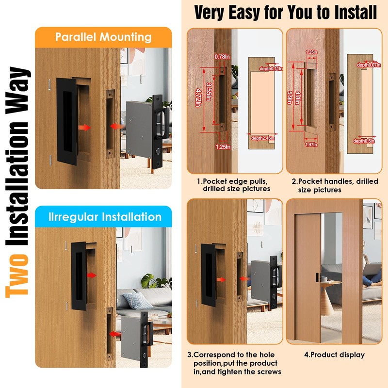 Lipshome Pocket Door Hardware - Pocket Door Pull, Recessed Flush