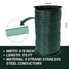 EhuI Portable Electric Fence Poly Tape 575feet Length,3/4inch Width,5 Strands of Stainless Steel Wire, 4 Spools - Dark Green