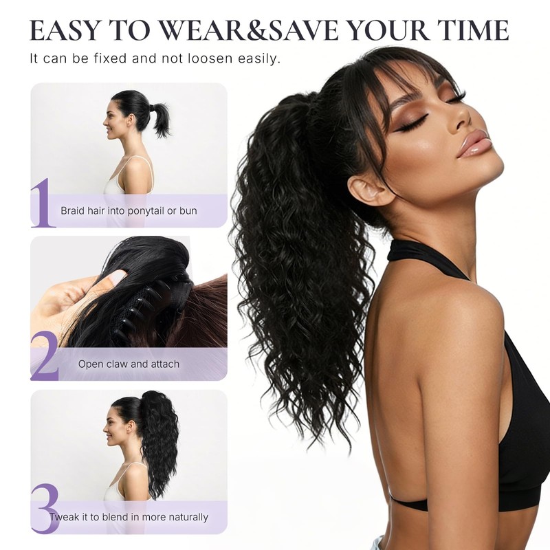 Curly Ponytail Extension with Clip, 45 cm Claw Clip Ponytail