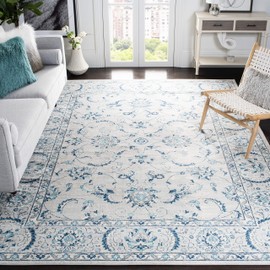 SAFAVIEH Brentwood Collection Area Rug - 9' x 12', Light Grey & Blue, Oriental Floral Scroll Design, Non-Shedding & Easy Care, Ideal for High Traffic Areas in Living Room, Bedroom (BNT854G)