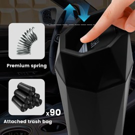 YIOVVOM Car Trash Can with Lid, Mini Essential Car Accessories for Interior, Leakproof Car Garbage Can with 90 Attached Trash Bags and 2 Hooks, Multipurpose Car Organizers and Storage for Car