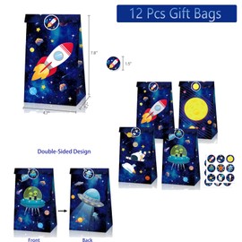 86-Piece Space Party Bag Set, Party Favours Children, Give Aways Children's Birthday with Key Ring, Snap Bracelets, Gift Bags, Stickers, for Astronaut Children's Birthday Decoration