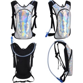 Roptat Hydration Backpack Pack with 2L Hydration Bladder - Lightweight Water Backpack Daypack Pouch for Women Men Running Riding Biking (Black) (Sliver-Laser)