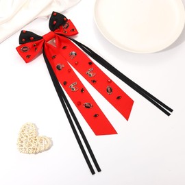 Boderier Football Accessories Football Helmet Number 1 Game Day Hair Bows Clip Silky Satin Ribbon Bow Hair Clips Sports Fan Game Day Outfits Accessories for Women Red Black
