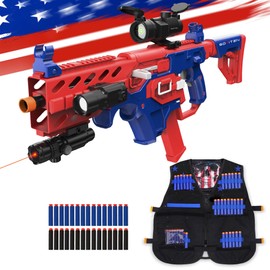 SOFITEN Automatic Sniper Rifle Electric High-Speed Toy Foam Blaster Gun with Tactical Vest American Toy Games Xmas Gifts for Boys Age 8+ (2 Clips & 150 Soft Darts)