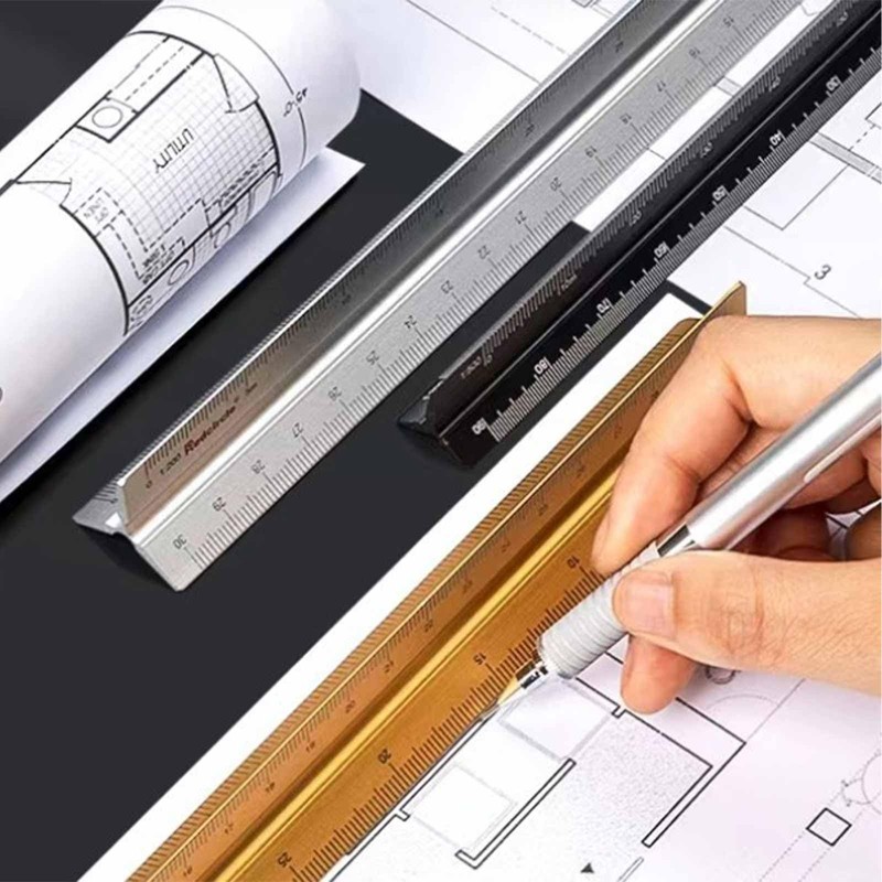 Architectural Ruler Aluminum Triangle Metric Scales 1:20 1:25 1:50 1:75