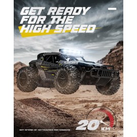 Tecnock RC Truck Car, 20+ KM/H High-Speed 4WD Remote Control Car, 2.4GHz Anti-Interference with Dual LED Headlights, Rechargeable Monster Truck - Ideal Outdoor Backyard Gifts for Boys & Teens