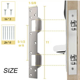 Door Strike Plate Reinforcement Plate - Double Holes,for Use with 5-1/2 in. and 6 in.Front Door Security Devices Metal Striker Plates Door Latch Plate,Steel, Satin Nickel, Silver(4 Pcs)