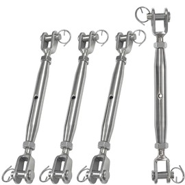 4 PCS 304 Stainless Steel Turnbuckle, 3/16" (M5) Heavy Duty Turnbuckles Closed Body Jaw and Jaw Turnbuckles for Cables Wire Rope Tension, Shade Sail, Industrial Grade Rigging Screw