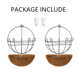 NUPTIO 2 Pcs Fence Hanging Planters 14 inch Metal Wall Planter Hanging Plant Basket Metal Hanging Planter with Coconut Liners for Planters, Wire Large Hanging Planters for Outdoor Plants for Garden
