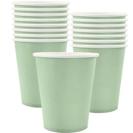 MOMAHUA 16P Party Cups,Sage Green Paper Cup for Birthday,9oz/250ml Birthday Cups Solid Color Tableware,Table Decors for Wedding,Picnic,Sage Green Themed Party Supplies for 16 Guests