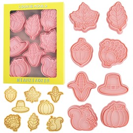 Cortadores de galletas de Acción de Gracias, 8 piezas, diseño de pavo, calabaza, hojas de arce, ardilla, sellos de bellota (Acción de Gracias)