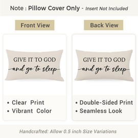 HERHOME Christian Pillow Covers 12x20 Inch Set of 2 – Warm Cream Lumbar Case – Relax God’s Got This/Give It to God and Go to Sleep – Neutral Faith Throw Pillows Cases for Bed or Couch