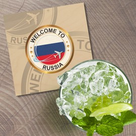 Unbranded Russia Travel Welcome Label 4'' X 4'' Square Wooden Coaster