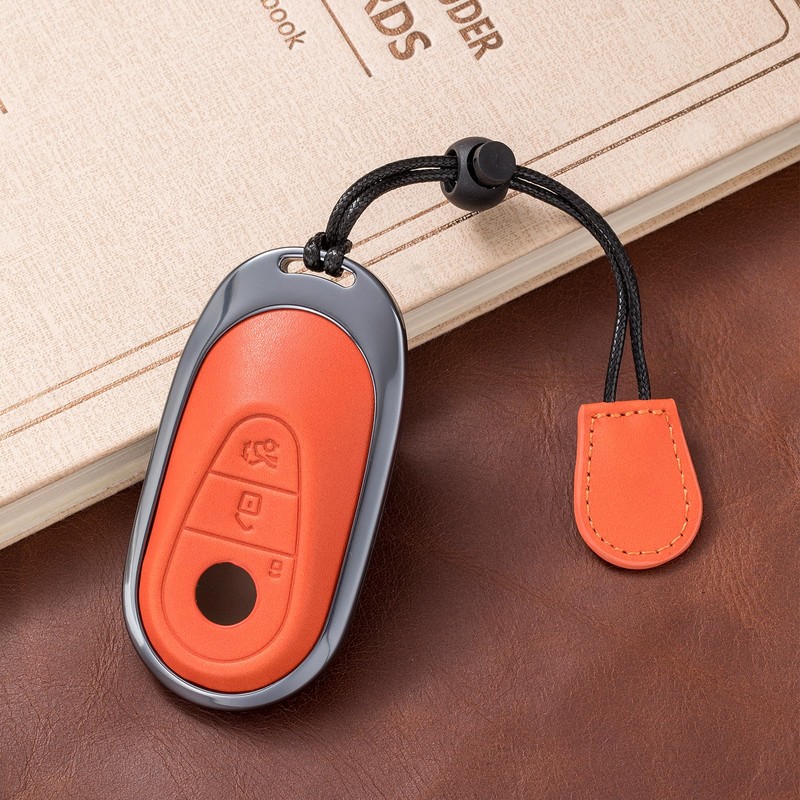 LJMTBKAN for Mercedes Key Fob Cover,Aluminum Leather Key Case Compatible