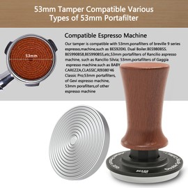Espresso Coffee Tamper 58.35mm,Ebony Double Spring Coffee Tamper Spring Loaded,100% Stainless Steel Ripple Base,Constant 30lb,Compatible Coffee Machine Accessories (53mm)