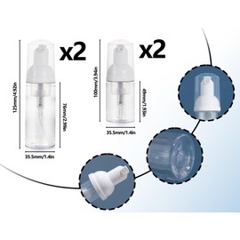 KAPSING Pack of 4 Travel Size Clear Empty Bottle, Plastic Airless Pump Dispenser, Empty, 50 ml Foam Pump Bottle x 2 and 30 ml Travel Dispenser Bottle x 2