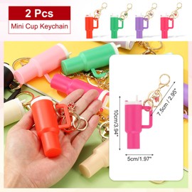 PATIKIL Mini Tumbler Keychain, 2Pcs Mini Cup Keychain Lip Balm Holder Cute Charm Key Chain for Backpack Charm Women Purse Handbags, Rose Red Butterfly
