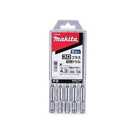 Makita A-55114 3D Plus Carbide Drill (SDS Plus Shank), Diameter 0.13 inches (3.4 mm), Total Length 4.5 inches (115 mm), Pack of 5