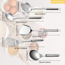 LIFTATAPA 5Pcs Cooking Utensils Set, Stainless Steel Kitchen Utensils, Heat Resistant Wok Utensils Set Include Slotted Spoon, Slotted Spatula, Large Spoon, Soup, Spatula(Sliver)