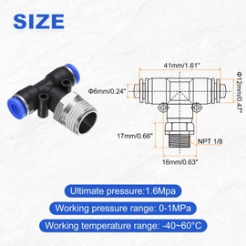 sourcing map 5pcs Air Line Fitting 6mm Tube OD x NPT 3/8 Thread PT4-U Pneumatic Male Branch Tee Quick Push to Connect Brass Air Line Hose for Industry Air System