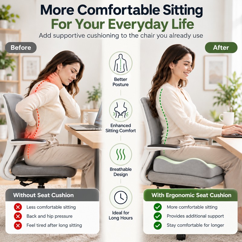 Ergonomic Memory Foam Seat Cushion for Daily Sitting – 3-Zone