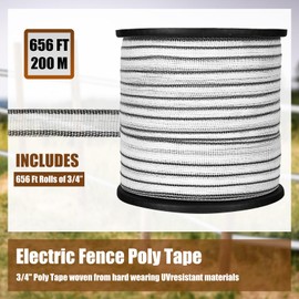Yaocom 656 Ft/ 200 M Electric Fence Tape for Livestock with High Visibility Polytape Fencing Hot Wire Horse Electric Fence Kit with 4 x 0.18 mm Stainless Steel Conductors (3/4 Inch)