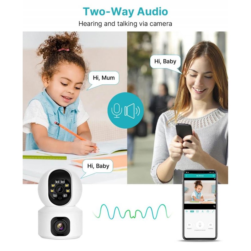 Home Security Camera Dual 2MP Lens Two Way Intercom WiFi