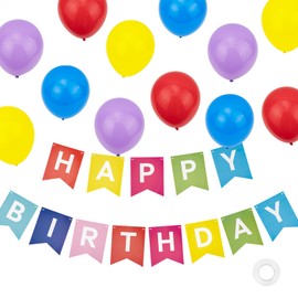 Colorful Happy Birthday Decorations, Happy Birthday Banner and 12 Latex Balloons for Men, Boys, Girls, Women Rainbow Birthay Party Decorations Pack.