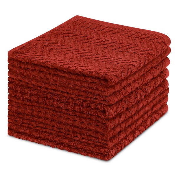 DecorRack - Juego de 8 paños de cocina, 100% algodón, 30,5 x 30,4 cm, paño de limpieza perfecto para lavar platos, cocina, bar, mostrador y coche, color rojo (paquete de 8)