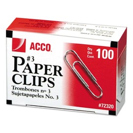 ACCO 72320 Smooth Standard Paper Clip, 3, Silver, 100/Box, 10 Boxes/Pack