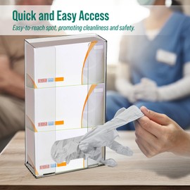 Adir Glove Holder for Wall Mount – Acrylic Glove Dispenser Station for Tissue boxes, Disposable Rubber Gloves Face Masks - Medical Glove Organizer for Hospital, Labs – (Clear for 3 boxes)