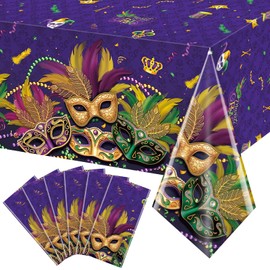 6 Pack Mardi Gras Tablecloth Party Decorations, Masquerade Dancing Party Tablecloth Decorations, Plastic Purple Table Cover Backdrop for Mardi Gras Carnival Party Supplies and Decors, 54 x 108 Inch