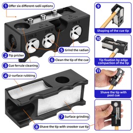 Desoto 11-in-1 Billiards Pool Cue Tip Shaper and Repair Tool Kit, Cue Tips Replacement Kit for Pool Table Accessories