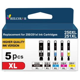 Relcolor Compatible Ink Cartridge Replacement for Canon 250XL (Black and Color 5-Pack) 251XL 250 251 XL PGI-250 CLI-251 for MX922 MX920 IX6820 MG7520 IP8720 MG5520 MG7120 MG5420 IP7220 Printer