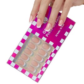 ASONRL 32 PCS Short Square Nude Press on Nails- French Tip Gel Nail Fake Nails, 16 Sizes Glue On Nails Kit, Reusable False Nails with Mini Nail File for Women - Nude Short Square