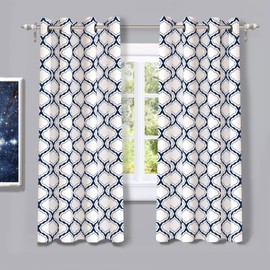 Boho Curtains 63 Inch Long Navy Geo Moroccan 2 Panels for Living Room Grommet Thermal Insulated and Noise Reduce Room Darkening Diamond Trellis Design Patterned Drapes