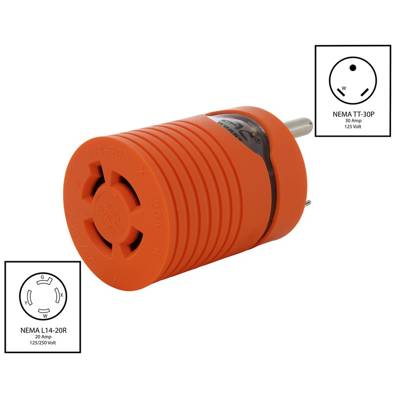 AC WORKS [ADTTL1420] Generator Locking Adapter RV 30Amp TT-30P Plug