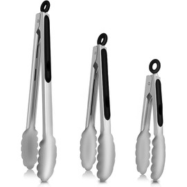 U Chef Juego de 3 Pinzas de Cocina, Pinzas para Asador de Acero Inoxidable, Resistentes a 600 °C, con Bloqueo Metálico, Utensilios de Cocina para Ensaladas (18, 23 y 30 cm)