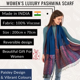 LOVARZI Winter Scarfs Women Royal Blue Paisley Pashmina Shawl Ladies Evening wedding Party Xmas Gifts for Women, Mother in Law, Elderly, Older Lady- Lightweight Long Womens Scarves